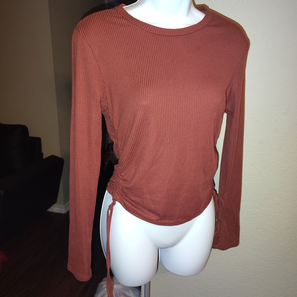 Rust Long Sleeve Ribbed Top